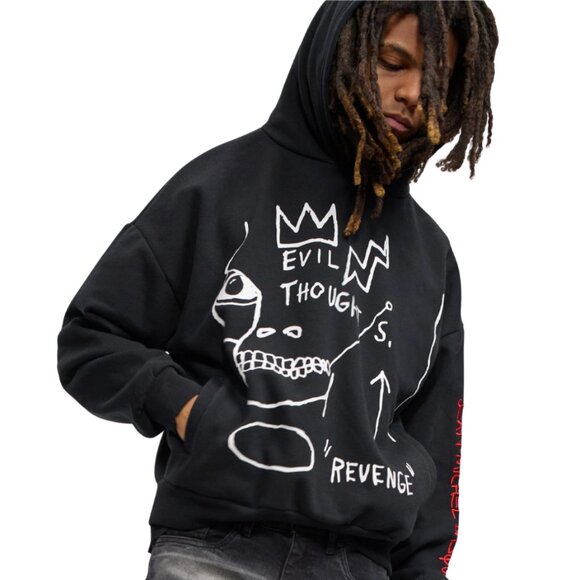 Reason Basquiat Hoodie Men’s Large Black White Evil Thoughts Graphic - Picture 7 of 16
